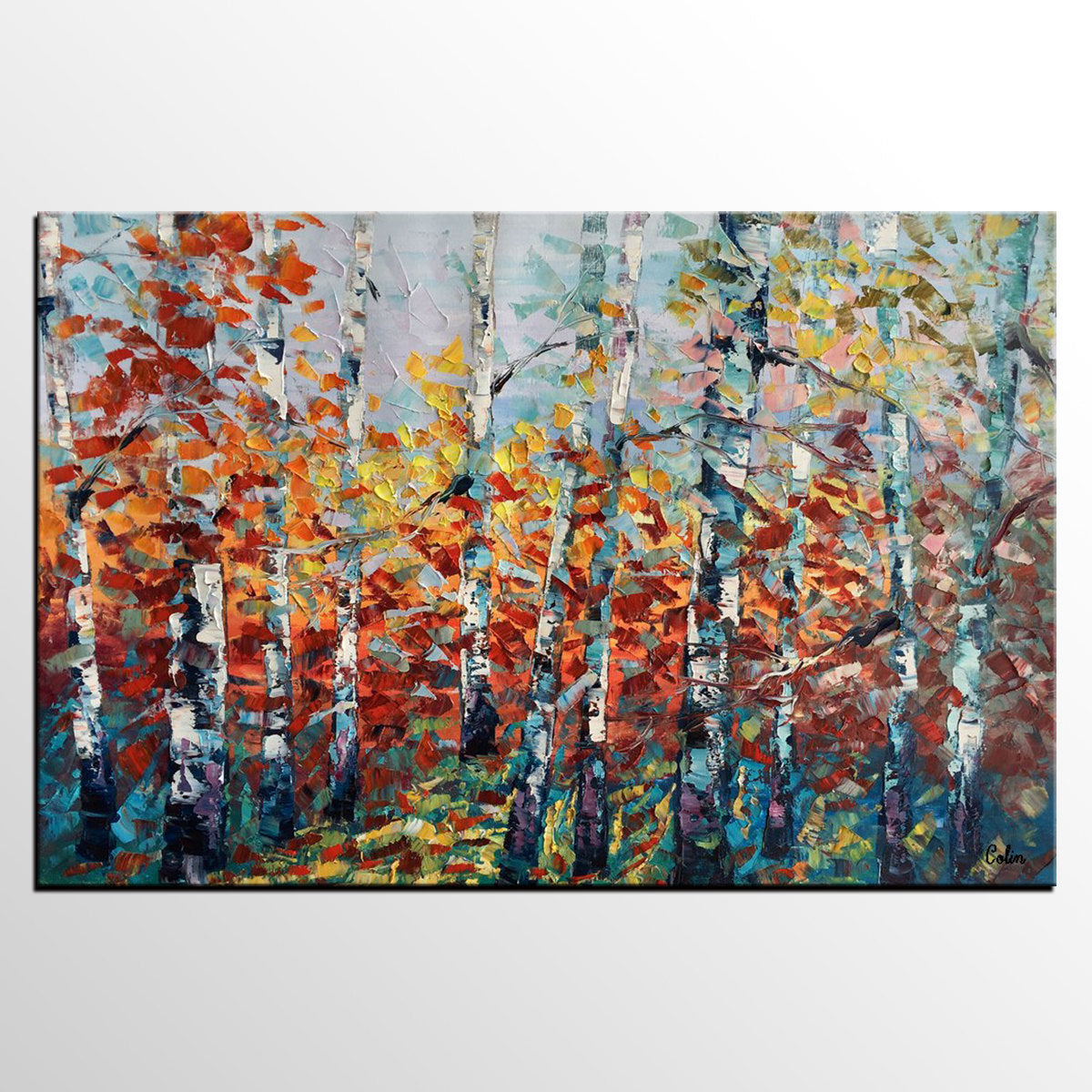 Large Art, Canvas Wall Art, Landscape Art, Birch Tree Artwork, Custom Canvas Painting-HomePaintingDecor