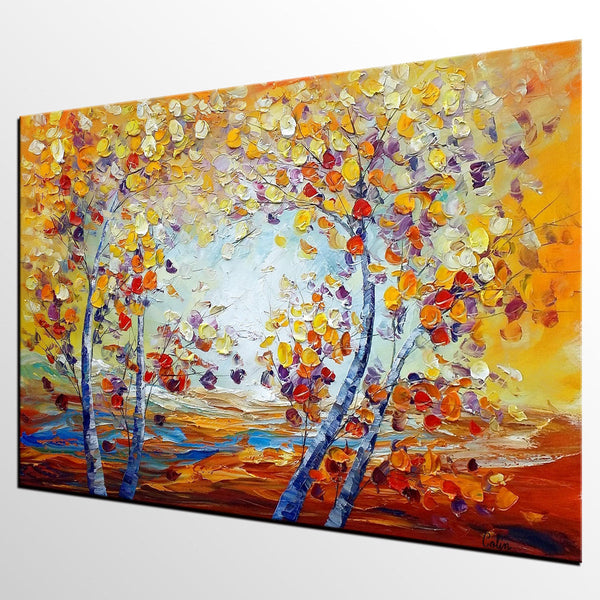 Heavy Texture Canvas Art, Autumn Tree Landscape Art, Custom Canvas Painting for Living Room-HomePaintingDecor