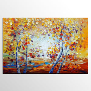 Heavy Texture Canvas Art, Autumn Tree Landscape Art, Custom Canvas Painting for Living Room-HomePaintingDecor