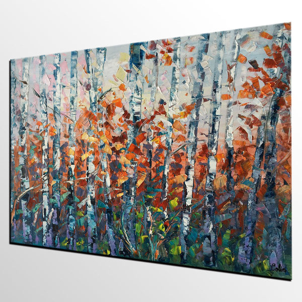 Canvas Art, Tree Landscape Art, Large Wall Art, Birch Tree Artwork, Custom Canvas Painting-HomePaintingDecor