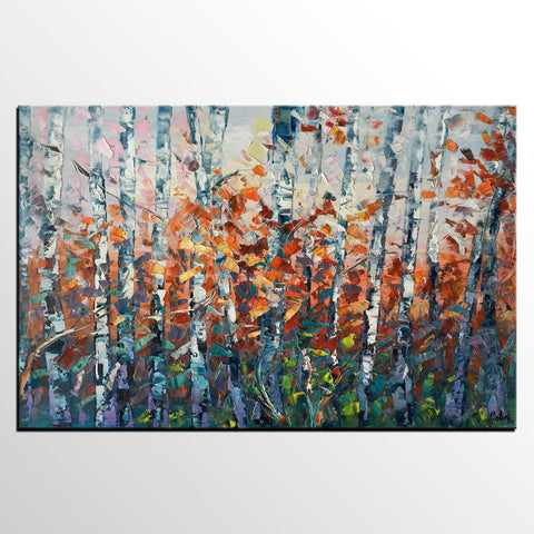 Canvas Art, Tree Landscape Art, Large Wall Art, Birch Tree Artwork, Custom Canvas Painting-HomePaintingDecor