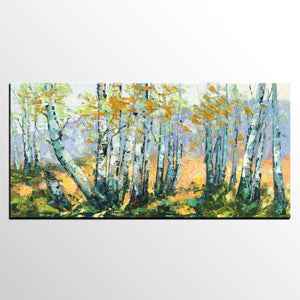 Custom Dining Room Wall Art, Landscape Painting, Birch Tree Painting, Impasto Canvas Art-HomePaintingDecor