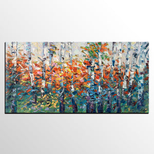 Birch Tree Painting, Impasto Art, Large Canvas Art, Bedroom Canvas Painting, Custom Extra Large Painting-HomePaintingDecor