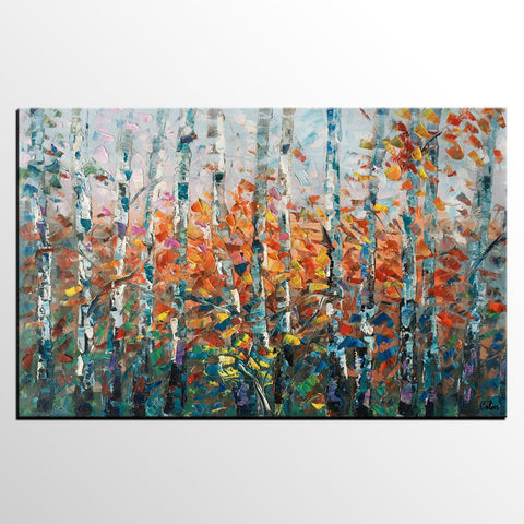 Tree Landscape Art, Large Wall Art, Birch Tree Painting, Custom Canvas Painting for Bedroom-HomePaintingDecor