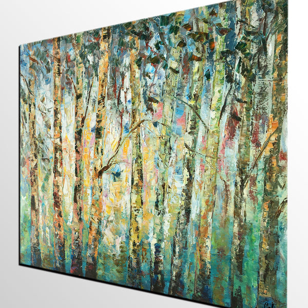 Abstract Landscape Painting, Birch Tree Painting, Bedroom Wall Art Paintings, Simple Modern Art, Custom Landscape Painting for Bedroom-HomePaintingDecor