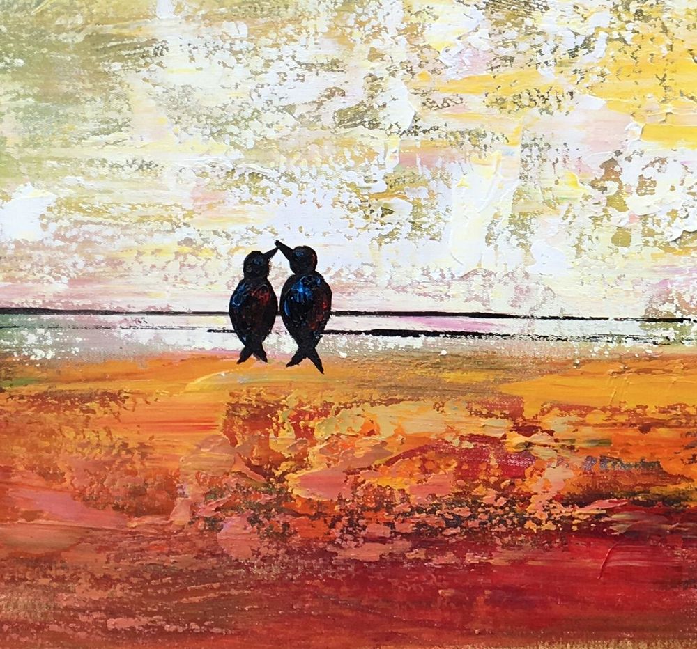 Bird on a Wire Abstract Acrylic selling Painting 8x8