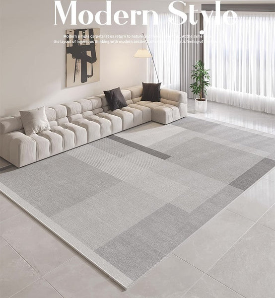 Geometric Modern Rugs for Dining Room, Contemporary Modern Rugs for Bedroom, Gray Modern Rugs for Living Room, Abstract Grey Modern Rugs for Sale-HomePaintingDecor