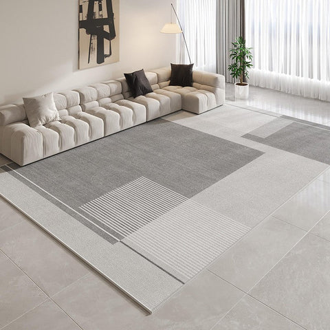 Simple Grey Modern Rugs for Living Room, Contemporary Modern Rugs for Bedroom, Gray Modern Rugs for Dining Room, Abstract Geometric Modern Rugs for Sale-HomePaintingDecor