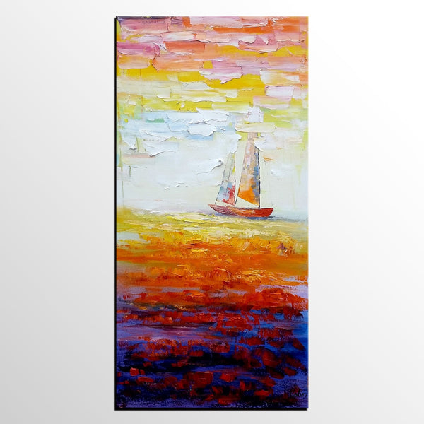 Sailing Boat at Sea, Heavy Texture Art, Original Painting, Custom Extra Large Painting-HomePaintingDecor