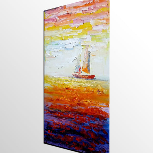 Sailing Boat at Sea, Heavy Texture Art, Original Painting, Custom Extra Large Painting-HomePaintingDecor