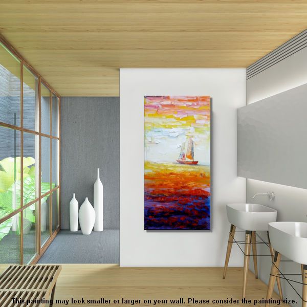 Sailing Boat at Sea, Heavy Texture Art, Original Painting, Custom Extra Large Painting-HomePaintingDecor