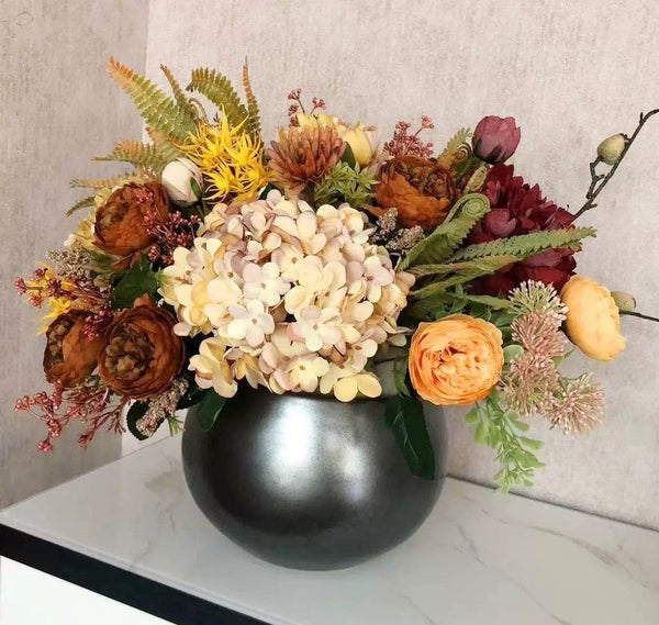 Large Bunch of Autumn Flowers Arrangement Interior Design, Peony Faux Silk Floral Bouquet Table Centerpiece, Modern Artificial Floral Arrangement for Bedroom-HomePaintingDecor