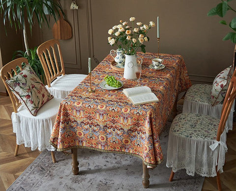 Flower Pattern Tablecloth, Square Tablecloth for Round Table, Large Cotton Rectangle Tablecloth for Home Decoration, Farmhouse Table Cloth Dining Room Table-HomePaintingDecor