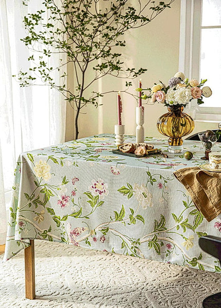 Singing Bird Tablecloth for Round Table, Kitchen Table Cover, Flower Table Cover for Dining Room Table, Modern Rectangle Tablecloth Ideas for Oval Table-HomePaintingDecor