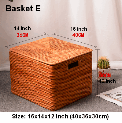 Rectangular Storage Basket with Lid, Rattan Storage Baskets for Shelves, Kitchen Storage Baskets, Storage Baskets for Clothes, Laundry Woven Baskets-HomePaintingDecor