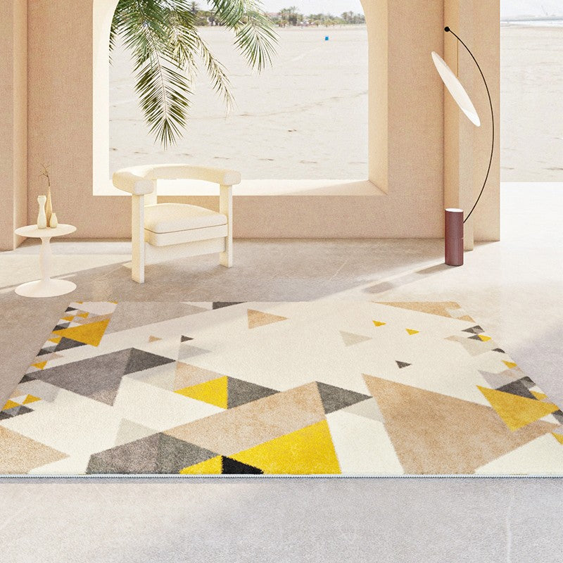 Bedroom Modern Rugs, Large Geometric Floor Carpets, Modern Living Room Area Rugs, Yellow Abstract Modern Rugs under Dining Room Table-HomePaintingDecor