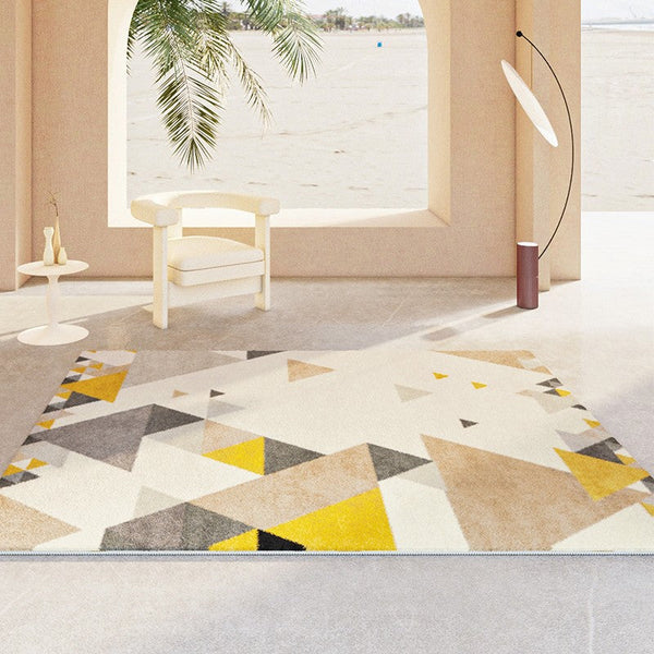 Bedroom Modern Rugs, Large Geometric Floor Carpets, Modern Living Room Area Rugs, Yellow Abstract Modern Rugs under Dining Room Table-HomePaintingDecor