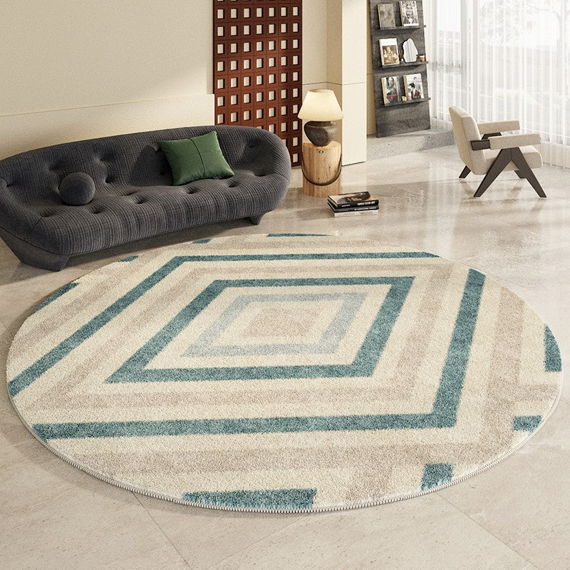 Simple Abstract Contemporary Round Rugs, Modern Area Rugs under Coffee Table, Geometric Modern Rugs for Bedroom, Thick Round Rugs for Dining Room-HomePaintingDecor