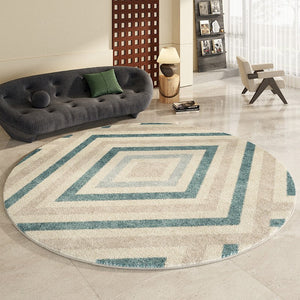 Simple Abstract Contemporary Round Rugs, Modern Area Rugs under Coffee Table, Geometric Modern Rugs for Bedroom, Thick Round Rugs for Dining Room-HomePaintingDecor