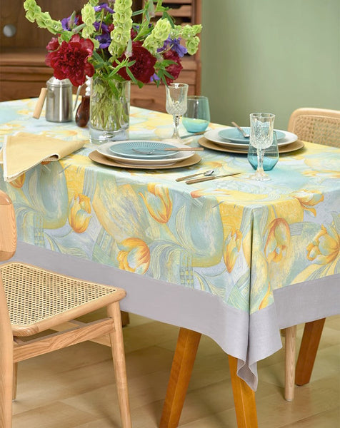 Country Farmhouse Tablecloth, Extra Large Rectangle Tablecloth for Dining Room Table, Tulip Flowers Rustic Table Covers for Kitchen, Square Tablecloth for Round Table-HomePaintingDecor