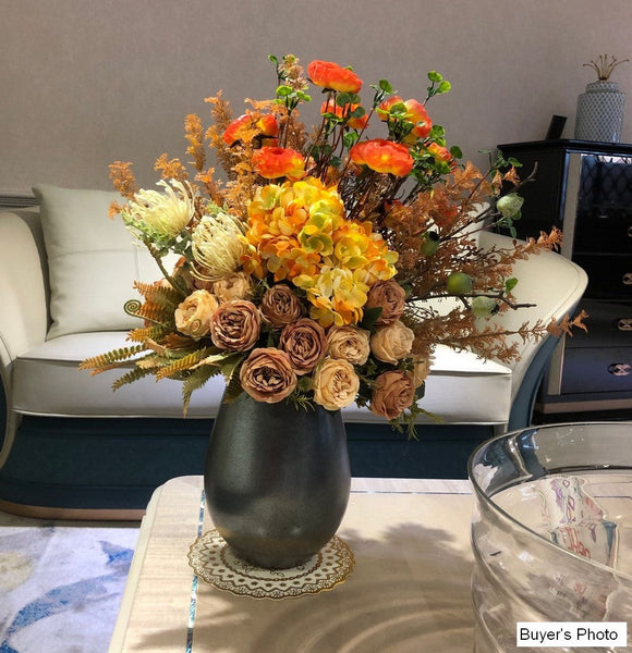 Modern Artificial Floral Arrangement for Bedroom, Large Bunch of Autumn Flowers Arrangement Interior Design, Creative Faux Silk Floral Bouquet Table Centerpiece-HomePaintingDecor