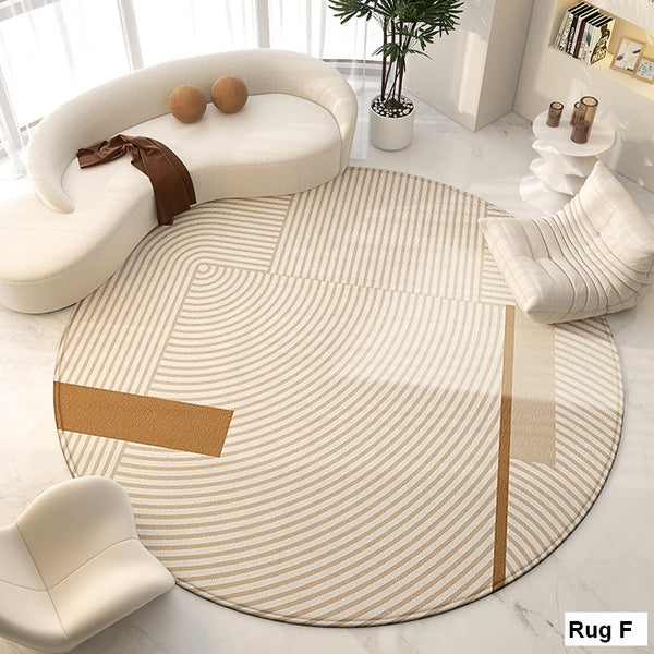 Unique Modern Rugs for Living Room, Geometric Round Rugs for Dining Room, Contemporary Modern Area Rugs for Bedroom, Circular Modern Rugs under Chairs-HomePaintingDecor