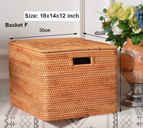 Square Storage Basket with Lid, Extra Large Storage Baskets for Clothes, Rattan Storage Basket for Shelves, Oversized Storage Baskets for Kitchen-HomePaintingDecor