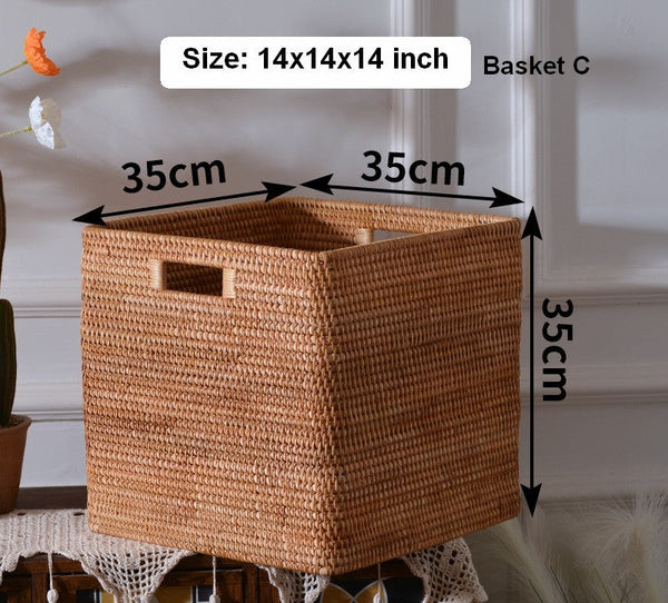 Woven Rattan Storage Baskets for Bedroom, Storage Basket for Shelves, Large Rectangular Storage Baskets for Clothes, Storage Baskets for Kitchen-HomePaintingDecor