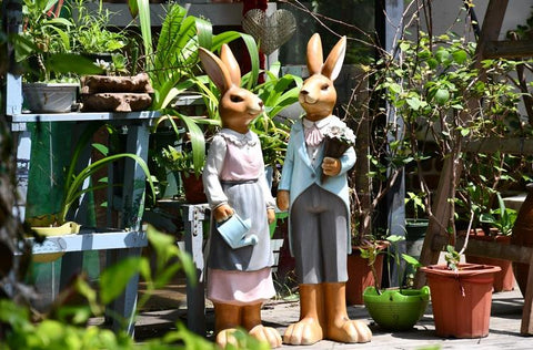 Rabbit Statues, Animal Statue for Garden Ornaments, Extra Large Rabbit Couple Statue, Villa Courtyard Decor, Outdoor Garden Design Ideas, Garden Decoration Ideas-HomePaintingDecor