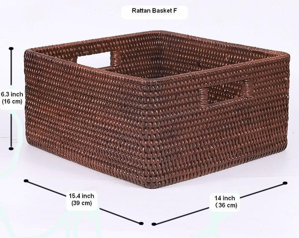 Large Brown Woven Rattan Storage Basket, Storage Baskets for Kitchen, Rectangular Storage Baskets, Storage Baskets for Clothes-HomePaintingDecor