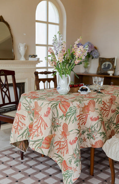 Sea Shell Pattern Tablecloth, Large Modern Rectangle Tablecloth for Dining Room Table, Square Tablecloth, Farmhouse Table Cloth, Wedding Tablecloth-HomePaintingDecor