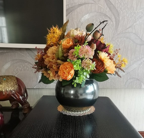 Large Bunch of Autumn Flowers Arrangement Interior Design, Peony Faux Silk Floral Bouquet Table Centerpiece, Modern Artificial Floral Arrangement for Bedroom-HomePaintingDecor