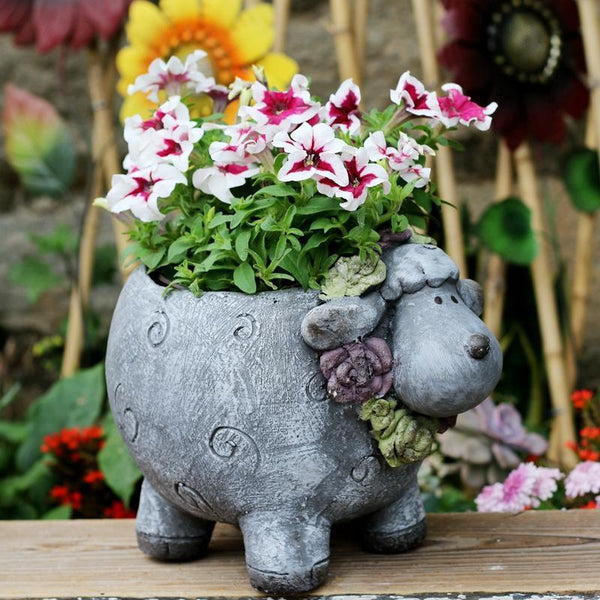 Lovely Sheep Statue for Garden, Sheep Flower Pot, Animal Statue for Garden Courtyard Ornament, Villa Outdoor Decor Gardening Ideas-HomePaintingDecor