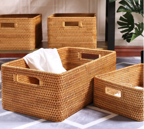 Oversized Rattan Storage Basket, Extra Large Rectangular Storage Basket for Clothes, Storage Baskets for Bathroom, Bedroom Storage Baskets-HomePaintingDecor