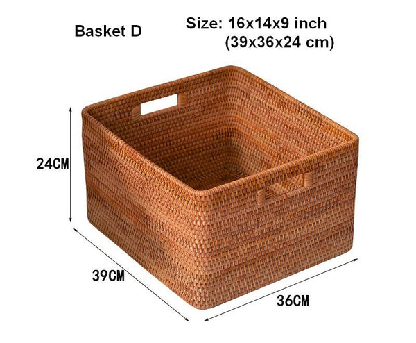 Woven Rattan Storage Baskets for Bedroom, Storage Basket for Shelves, Large Rectangular Storage Baskets for Clothes, Storage Baskets for Kitchen-HomePaintingDecor