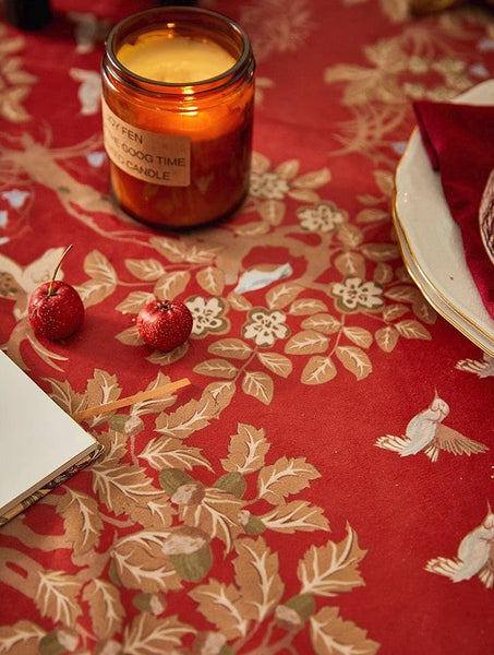 Forest Deer Red Table Covers, Square Tablecloth for Kitchen, Long Modern Rectangular Tablecloth for Dining Room Table, Extra Large Tablecloth for Round Table-HomePaintingDecor