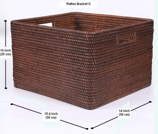 Large Brown Woven Rattan Storage Basket, Storage Baskets for Kitchen, Rectangular Storage Baskets, Storage Baskets for Clothes-HomePaintingDecor