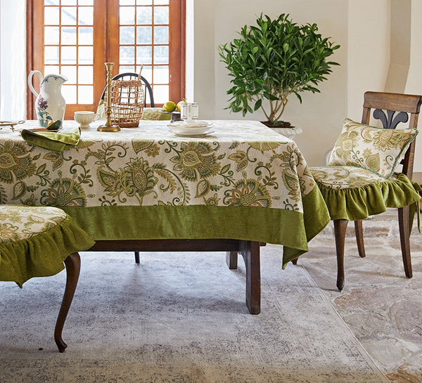 Extra Large Modern Tablecloth Ideas for Dining Room Table, Green Flower Pattern Table Cover for Kitchen, Outdoor Picnic Tablecloth, Rectangular Tablecloth for Round Table-HomePaintingDecor