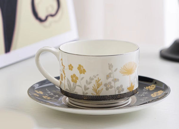 Elegant Flower Ceramic Cups, Beautiful Flower British Tea Cups, Creative Bone China Porcelain Tea Cup Set, Unique Royal Coffee Cup and Saucer-HomePaintingDecor