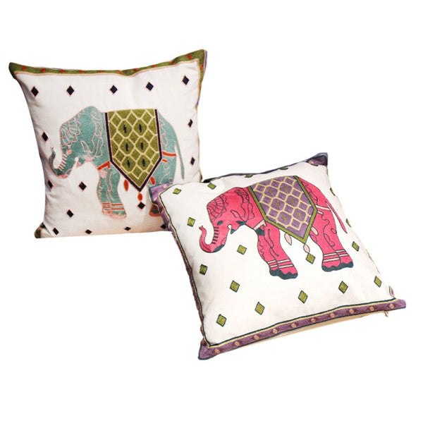 Cotton Decorative Pillows, Elephant Embroider Cotton Pillow Covers, Farmhouse Decorative Sofa Pillows, Decorative Throw Pillows for Couch-HomePaintingDecor