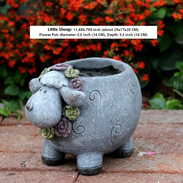 Lovely Sheep Statue for Garden, Sheep Flower Pot, Animal Statue for Garden Courtyard Ornament, Villa Outdoor Decor Gardening Ideas-HomePaintingDecor