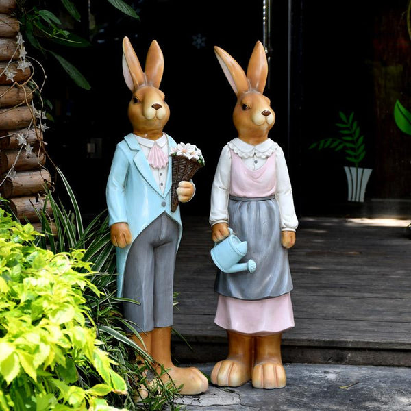 Rabbit Statues, Animal Statue for Garden Ornaments, Extra Large Rabbit Couple Statue, Villa Courtyard Decor, Outdoor Garden Design Ideas, Garden Decoration Ideas-HomePaintingDecor