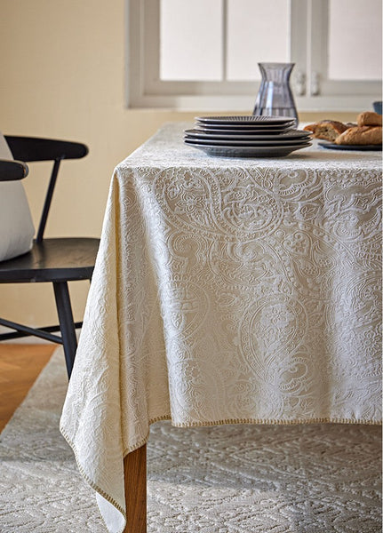 Simple Modern Rectangle Tablecloth for Dining Room Table, Cotton and Linen Flower Pattern Table Covers for Round Table, Square Tablecloth for Kitchen-HomePaintingDecor