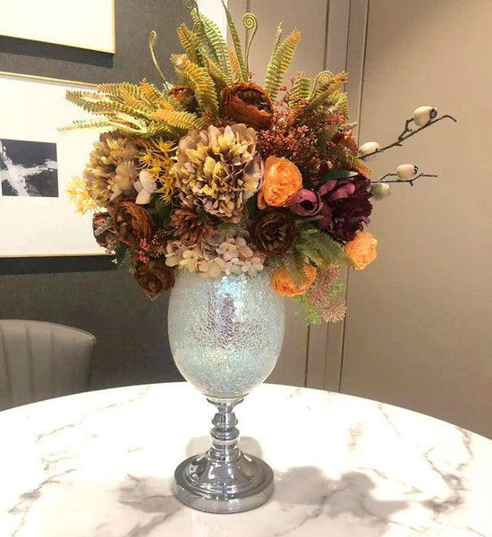 Large Bunch of Autumn Flowers Arrangement Interior Design, Peony Faux Silk Floral Bouquet Table Centerpiece, Modern Artificial Floral Arrangement for Bedroom-HomePaintingDecor