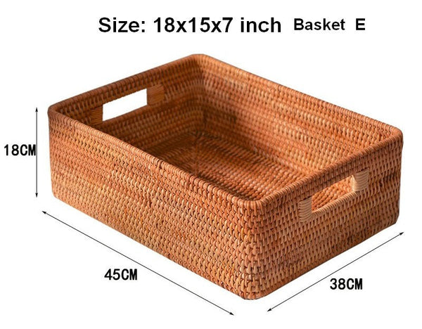 Woven Rattan Storage Baskets for Bedroom, Storage Basket for Shelves, Large Rectangular Storage Baskets for Clothes, Storage Baskets for Kitchen-HomePaintingDecor