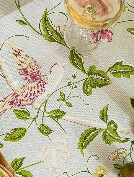 Singing Bird Tablecloth for Round Table, Kitchen Table Cover, Flower Table Cover for Dining Room Table, Modern Rectangle Tablecloth Ideas for Oval Table-HomePaintingDecor