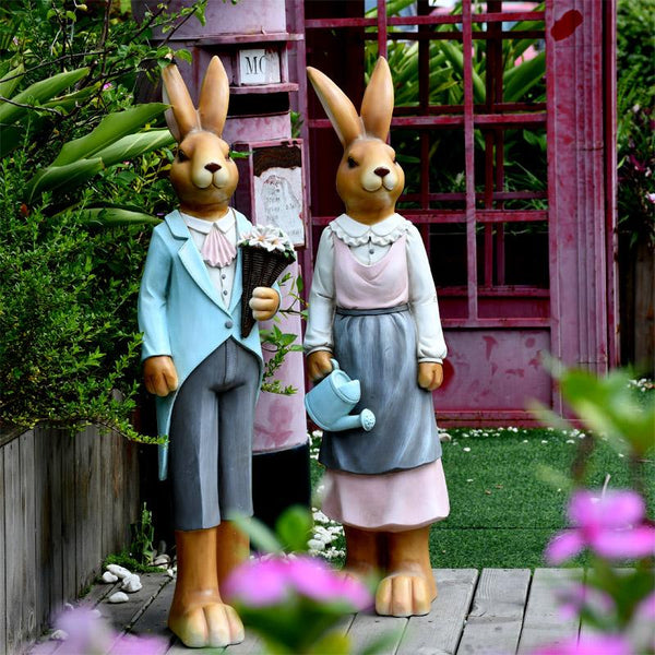 Rabbit Statues, Animal Statue for Garden Ornaments, Extra Large Rabbit Couple Statue, Villa Courtyard Decor, Outdoor Garden Design Ideas, Garden Decoration Ideas-HomePaintingDecor