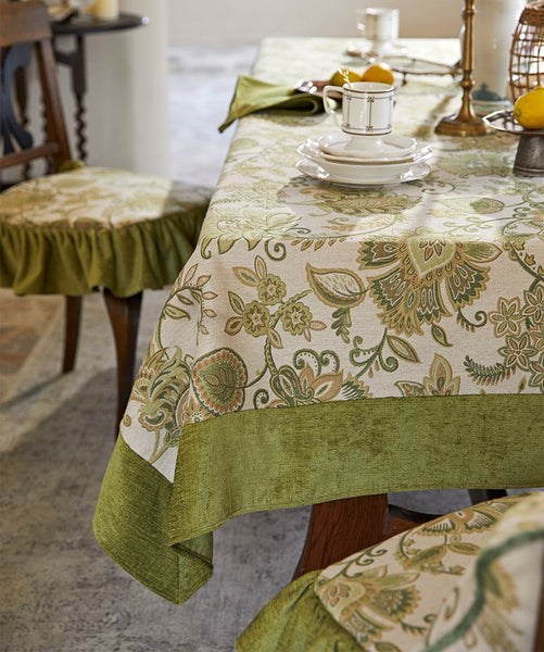 Extra Large Modern Tablecloth Ideas for Dining Room Table, Green Flower Pattern Table Cover for Kitchen, Outdoor Picnic Tablecloth, Rectangular Tablecloth for Round Table-HomePaintingDecor