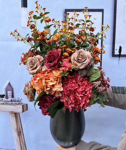 Creative Faux Silk Floral Bouquet Table Centerpiece, Modern Artificial Floral Arrangement for Bedroom, Large Bunch of Autumn Flowers Arrangement Interior Design-HomePaintingDecor