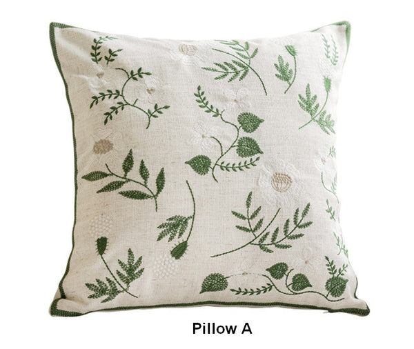 Embroider Flower Cotton Pillow Covers, Decorative Pillows for Sofa, Farmhouse Decorative Pillows for Couch, Spring Flower Decorative Pillows for Bedroom-HomePaintingDecor